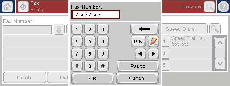 1 När du trycker på Faxnummer visas en ruta som innehåller knappen PIN. Den lägger till hakparenteser ([ ]) och döljer PIN-koden.
