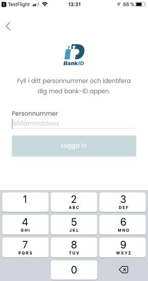 Starta appen och välj skapa konto (bild 4) 2. Skapa konto 3. Fyll i Personnummer (bild 5) 4. Fyll i din personliga kod i Bank ID appen a.