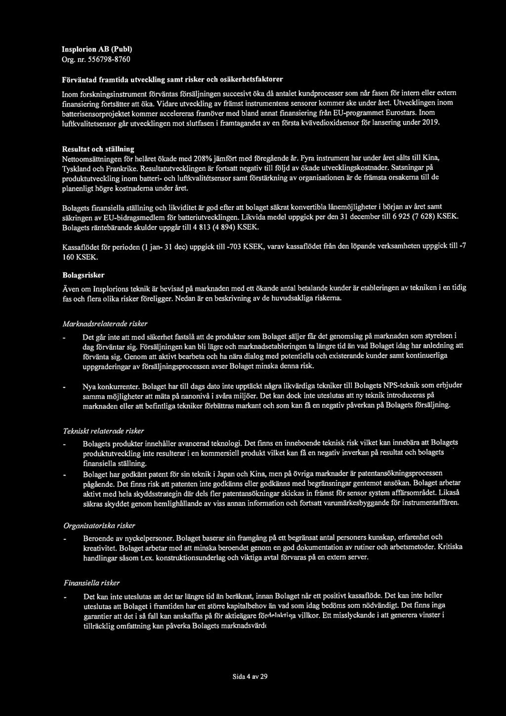 Insplorion AB (Pub!) Org. nr.