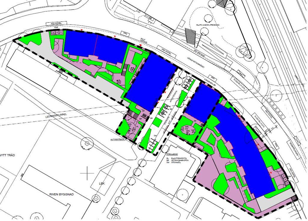 Delområde 4 Delområde 3 Delområde 2 Teckenförklaring: Delområdesgräns Takyta Grönyta Delområde 1 Parkering / infart Gårdsmark Figur 9. Markanvändning efter omdaning.