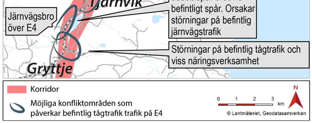 denna sträcka. Konfliktpunkter med vägnätet är små.