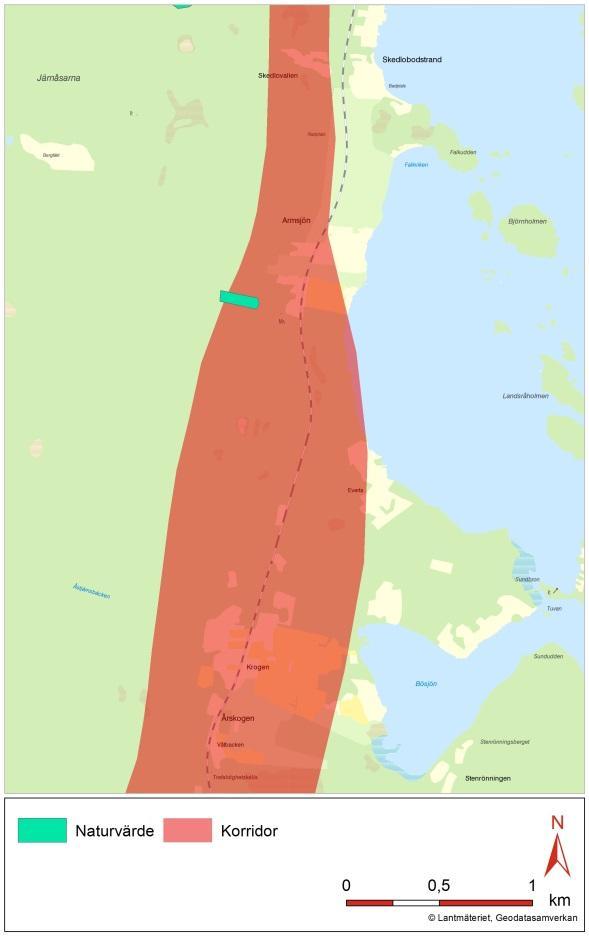 Skogliga värden I södra delen av aktuell etapp finns ett riksintresse för naturvård i form av Dyrån med myrrika tillrinningsområden. Jfr figur 4.6-1 och avsnitt Sjöar och vattendrag ovan.