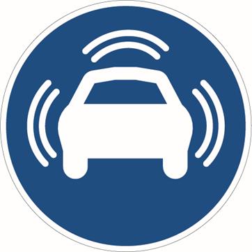 Figur 2 Påbjudet körfält eller körbana för automatiserade fordon Förslag till nytt vägmärke för automatiserade fordon. Symboler för andra fordon som buss eller traktor kan användas.