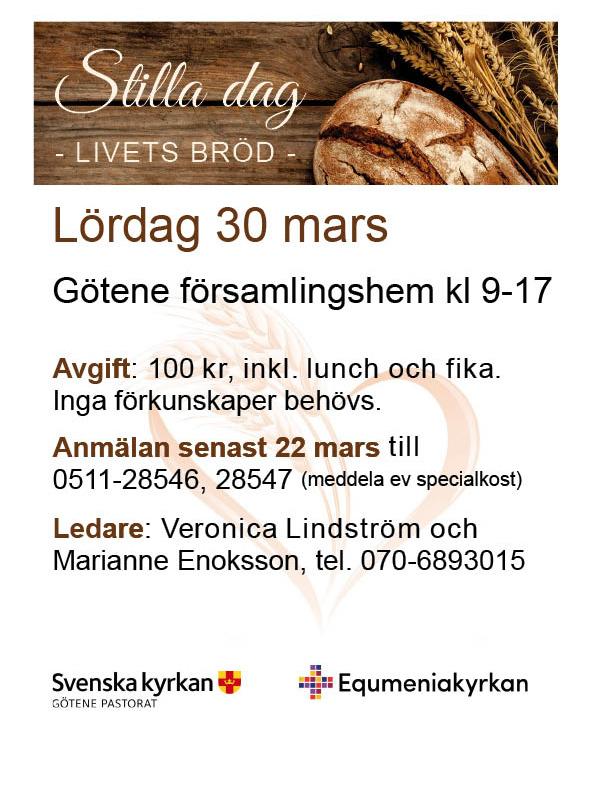 Mars V. 11 omsorgsgrupp 1 Må 11 18.00 EXTRA FÖRE- NINGSMÖTE FÖR EQUMENIA Göta. Kompletterande val.