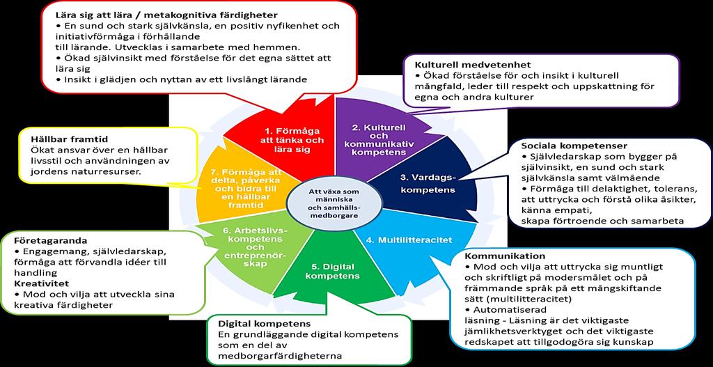 De kompetenser, som Framtidens Kyrkslättsbo besitter, bygger på EU:s nyckelkompetenser och har sammanfogats med de mångsidiga kompetenser Utbildningsstyrelsen tagit fram i samband med grunderna för