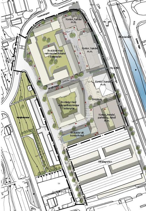 Flygfoto av planområdet En modellering i Storm Tac visar att föroreningskoncentrationerna innan exploatering överskrider de flesta av miljöförvaltningens riktvärden.