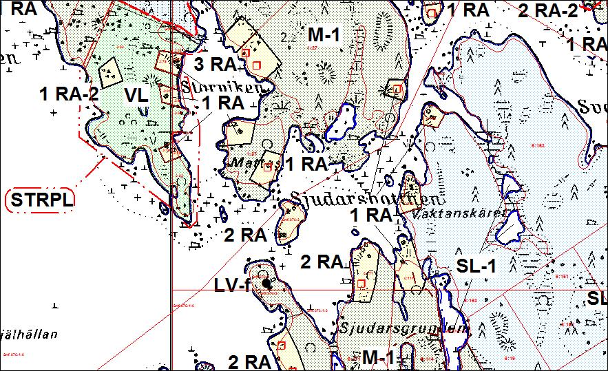 Figur 3: Stranddelgeneralplan, planeringsområdet omringat med rött. 5.