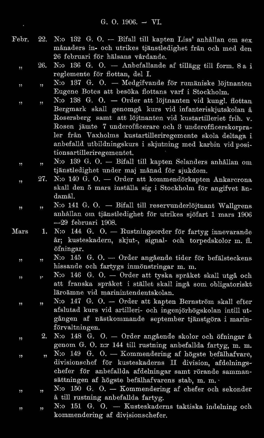 N:o 138 G. O. - Order att löjtnanten vi
