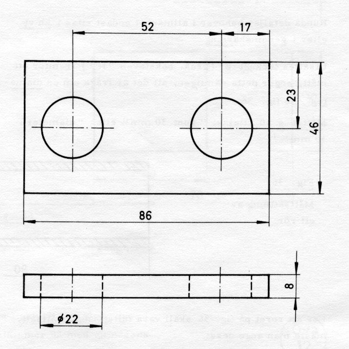 HÄLLEBERGSSKOLAN RITTEKNIK Björne Torstenson sid 3 Till höger syns en ritning på en platta med två hål. Genom hålen ligger centrumlinjer, och måtten till hålens centrum är utsatta.