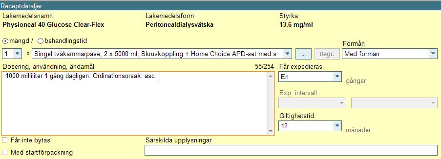 Förpackningsinformation vid skapande av recept SIL-texten visas nu som förpackningstext i