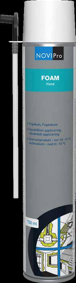 Foam Hand Fogskum FOAM HAND FOGSKUM ART NR FÄRG INNEHÅLL 731 78 22 Champagne 750 ml sprej (netto) NOVIPro Foam är ett snabbhärdande enkomponents-pu-skum med goda fyllegenskaper, för all användning av