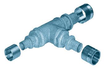 Kupplung CPX, reduziert (SDR 11/6 bar) T-Stück CPX (SDR 11/6 bar) Erforderliches Verpresswerkzeug