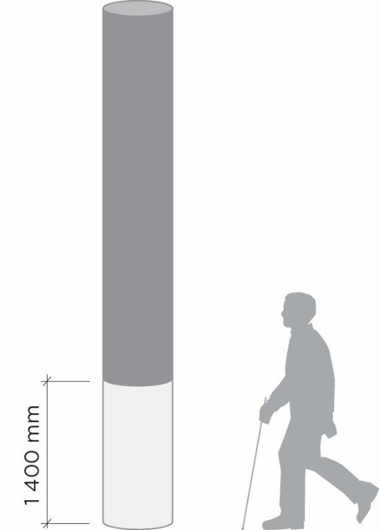 Nivå 1: Den nedre markeringens nedre kant bör sitta på 900-1000 mm över golv Nivå 2: Den övre markeringens nedre kant bör sitta på 1400-1500 mm över golv På varje nivå ska markeringarna bestå av en