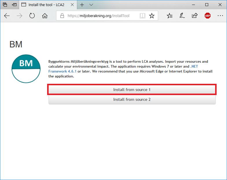 Installera Byggsektorns Miljöberäkningsverktyg PC med Windows 7 eller senare 1.