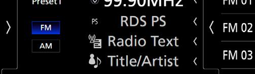 Radio [RDS]: Visar status för Radio Data Systemstationen när AF-funktionen är på. Vit: Radio Data System tas emot. Orange: Radio Data System tas inte emot.