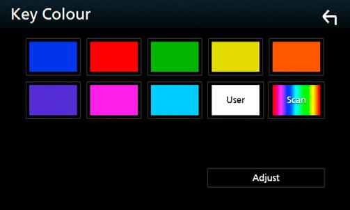 Inställningar ÑÑAnpassning av knappfärg Du kan ställa in knapparnas belysningsfärg. Tryck på [Key Colour] på skärmen Display. 2 Tryck på önskad färg.