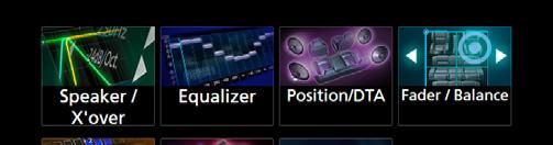 OFF, Low, High [Drive Equalizer+] Ljudkvaliteten optimeras automatiskt enligt bilens hastighet enligt GPS. OFF, ON [Space Enhancer] Välj känslan av ljudrumsförbättring.