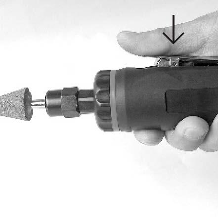 ENGLISH 6. Push the trigger catch forwards and squeeze the trigger. The speed of the tool increases the longer the trigger is squeezed. The tool begins to rotate.
