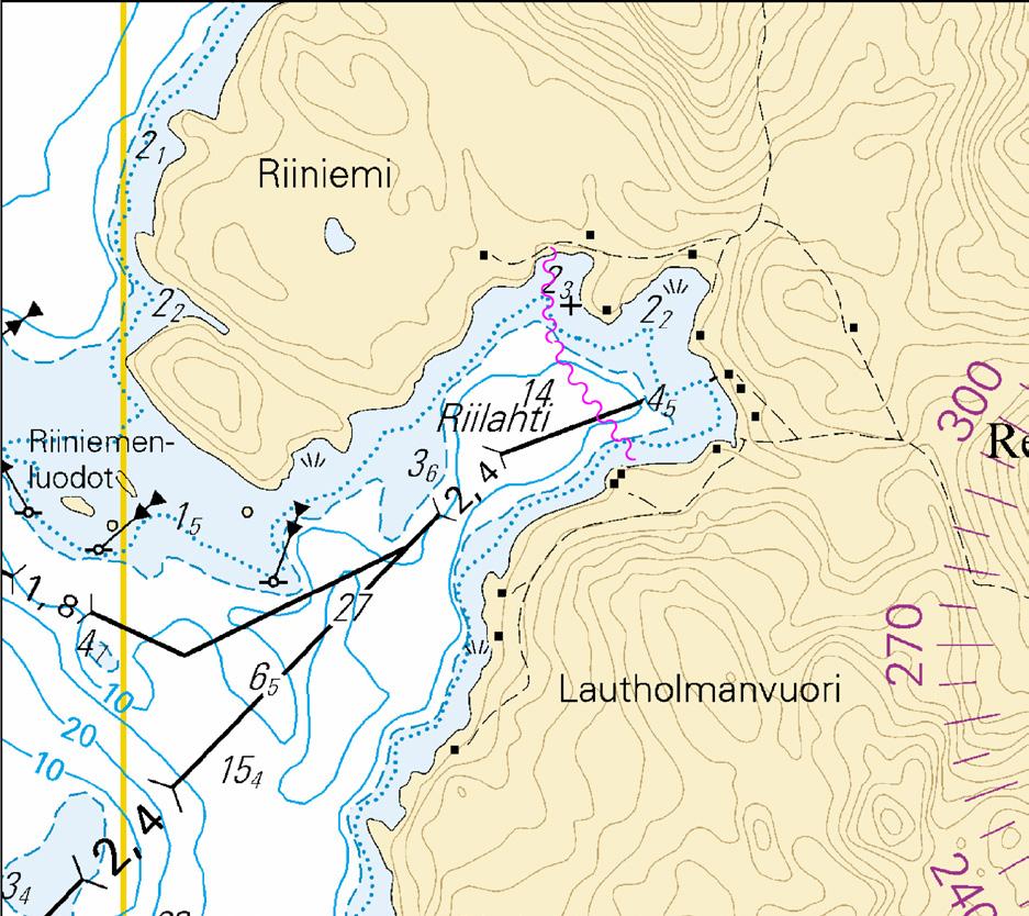 1 J319 (1) 61 49.462'N 25 37.255'E (2) 61 49.564'N 25 37.087'E (3) 61 49.654'N 25 37.029'E (4) 61 49.698'N 25 37.