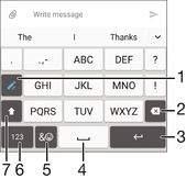 Skriva in text med gestinmatningsfunktionen 1 När du skriver in text med det virtuella tangentbordet drar du fingret från bokstav till bokstav för att stava det ord som du vill skriva.