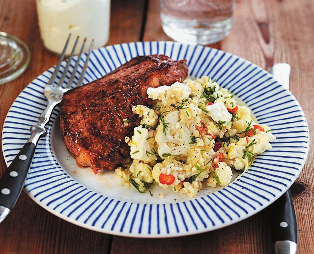 RECEPT 4 40 MIN 401kcal/port. Energi från: Fett 26% Kolhydrater 35% Protein 39% Biff med frisk bulgursallad Stekt biff med grönsaker och bulgur.