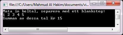 Uppdelning av text I klassen String finns en instansmetod med namnet Split. Denna delar upp en text i olika delar, s.k. ord. Med ord menar man en följd av ett eller flera ickeblanka tecken.