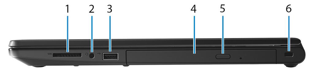 1 Nätadapterport Anslut en nätadapter för att förse datorn med ström och ladda batteriet.