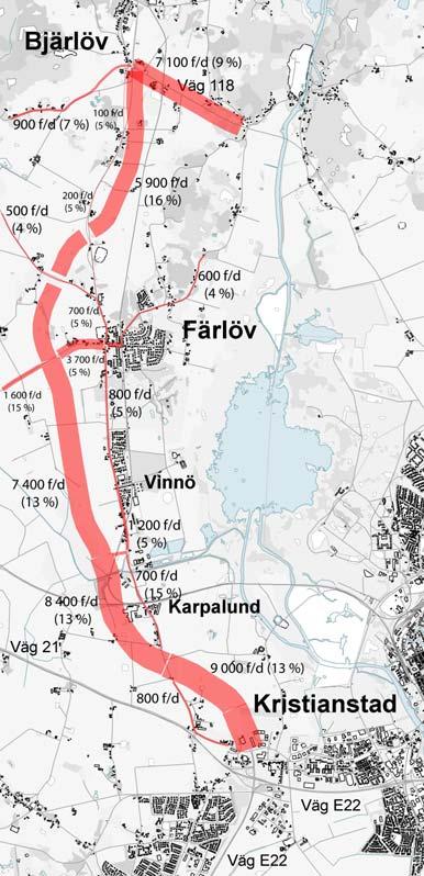 6 Förutsättningar och konsekvenser för väg och trafik Bedömda trafikmängder 2030 i alternativ Nollplus. Bedömda trafikmängder 2030 i alternativ Ny sträckning 6.1.