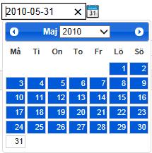 2014-07-03 1.1 8 (36) Datumfält Fält för att mata in ett datum. Man kan antingen välja datum i kalendern eller mata in datumet manuellt på formen yyyy-mm-dd eller yymmdd.