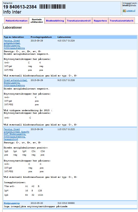 Dokument ID 3(10) 4 Samlade utlåtanden I denna flik kan man se alla analyser som är avslutade och som har text registrerad.