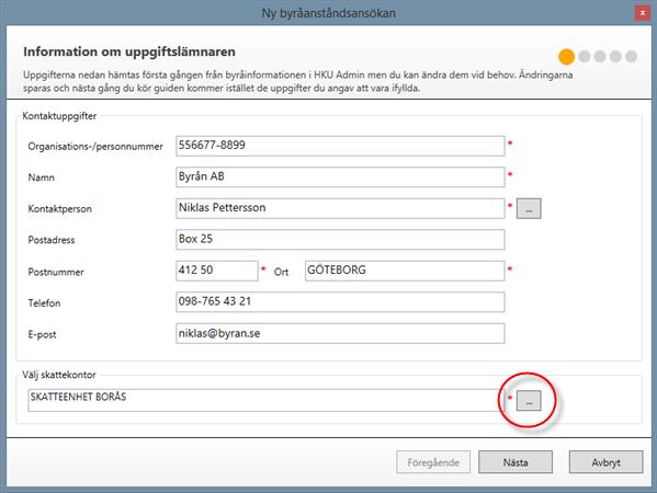 Skapa byråanståndsansökan med Byråanståndsguiden Du kommer nu till en guide i fem steg som hjälper dig att skapa själva byråanståndsansökan.