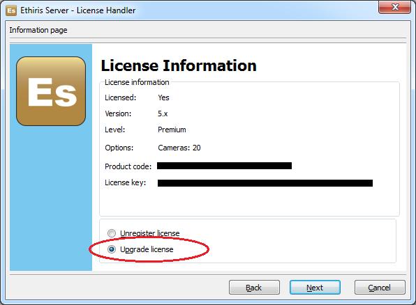 Figur 2 Välj Upgrade license klicka Next>. I nästa dialog, välj Upgrade license och klicka Next>.