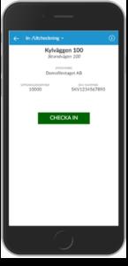 PP7Mobilemanual 10 Utförare En utförare kommer direkt till arbetsplatsinformation med möjlighet till in-/utcheckning. Klicka på Checka in/ut för att checka in eller ut.