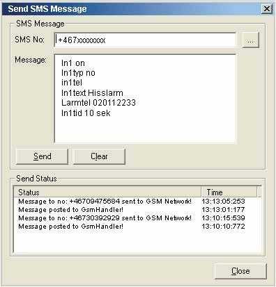 Uppstart SKICKA SMS I menyn options finns funktionen Send SMS.Med GSM modemet installerat kan SMS skickas och tas emot.