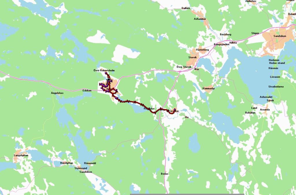 Figur 4 Körrutt som betjänar kommunala enheter i Hofors kommun.
