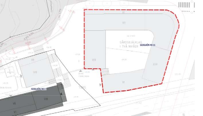 3 (6) Nacka kommuns fastighet Sicklaön 40:11 omfattar marken inom det östra kvarteret i detaljplanen och planeras för främst bostadsändamål. Det är detta område som denna markanvisning avser.