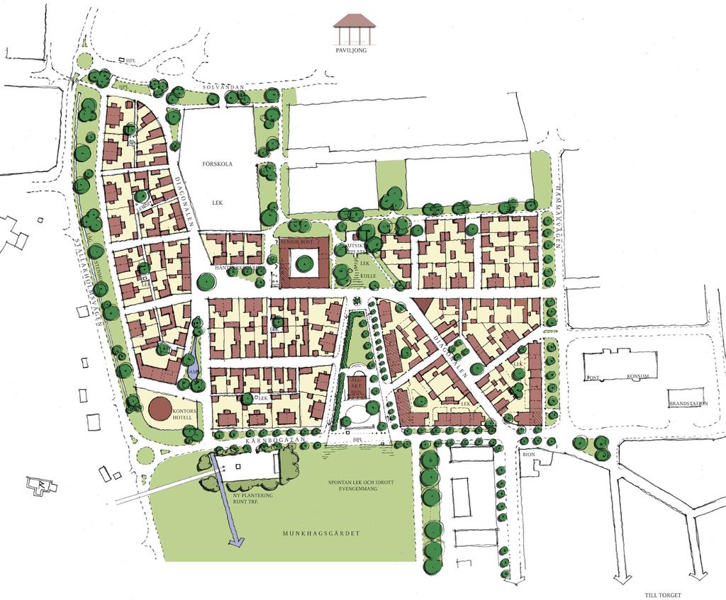 Hammarängen i Mariefred, en utbyggnad av den kulturskyddade stadskärnan. Situationsplan över Hammarängen i Mariefred.