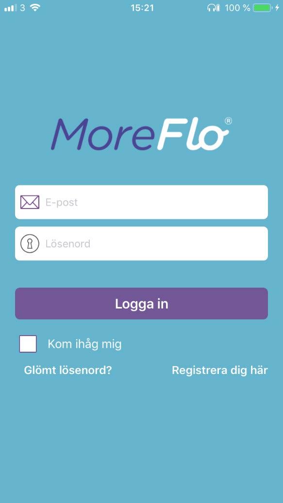 Logga in När du startar appen hamnar du på välkomstskärmen. 1 2 3 Första gången du loggar in skall du ange följande uppgifter som du fått i ditt välkomsmail.