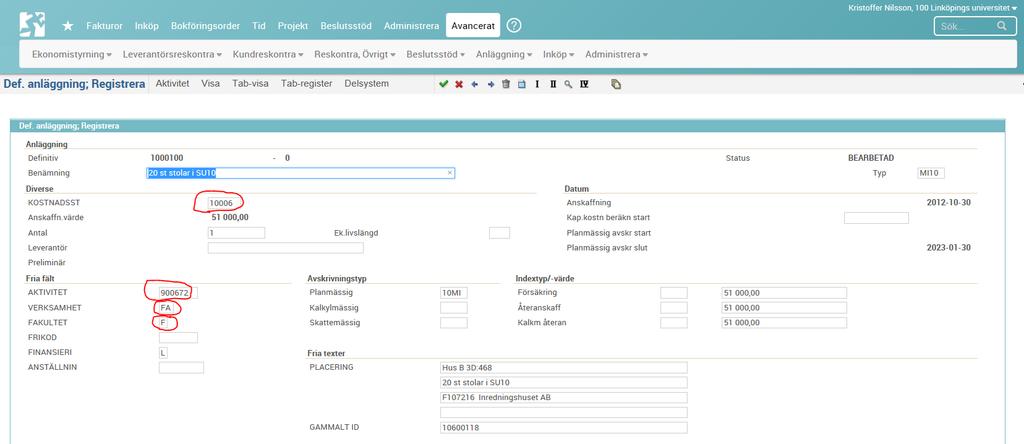 16(26) 2. Händelser på anläggningar under anläggningens livslängd I Raindance sker kontering automatiskt vid, t.ex. flytt av anläggningar mellan projekt och utrangering/försäljning.