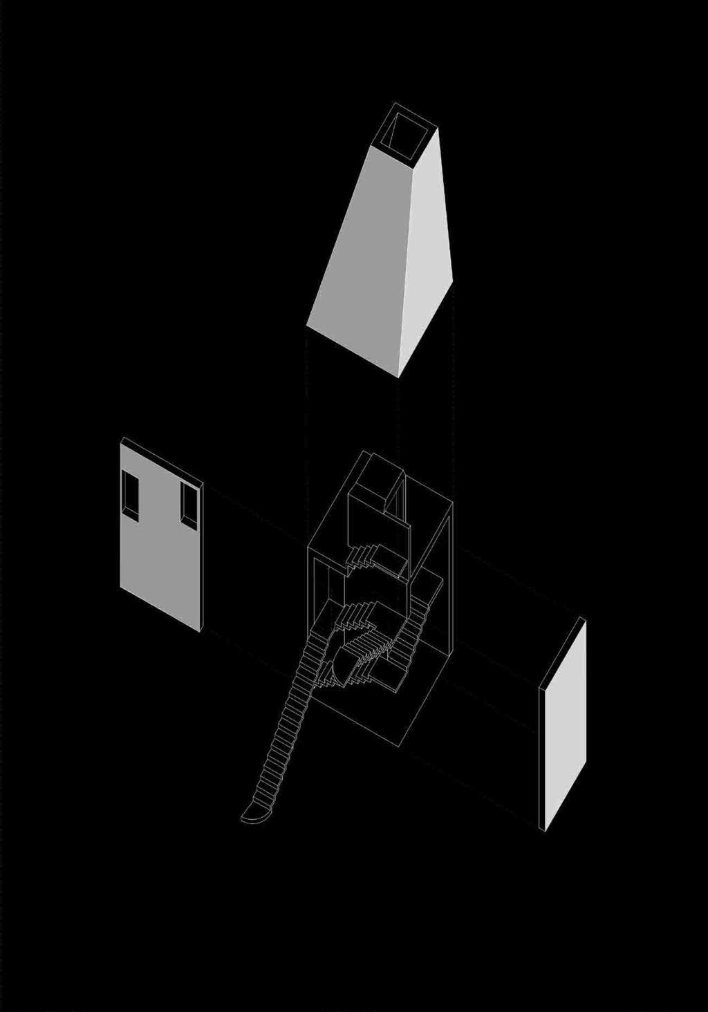 Tornet - Vertikal kommunikation Tornet rymmer två trapphus som går omlott. Det ena är inomhus det andra utomhus. Den inre, varma, trappan leder till våning två.