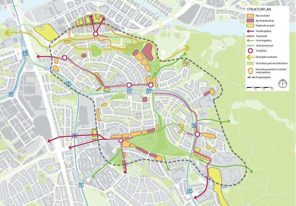 Sida 5 (23) Strukturplan för programmet Programmet innehåller cirka 2 700 bostäder samt plats för tio nya förskolor, en ny grundskola, en multisporthall (fullstor idrottshall) samt