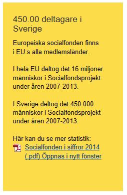 Europeiska socialfonden finansierar projekt som genom kompetensutveckling stärker individer i och utanför arbetslivet. Du som deltagare får information om Europeiska Socialfonden från projektägaren.