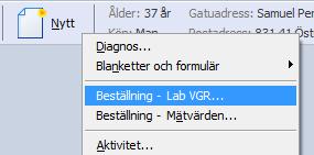 Förändring av utseende och funktionalitet i beställningsbilden Beställning av laboratorieanalys görs från Beställning Lab VGR.