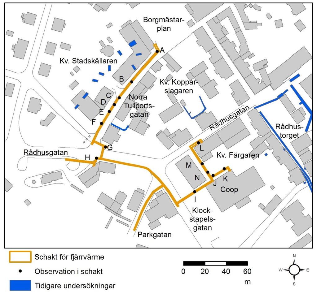 Undersökningsresultat Schaktningen och därmed också schaktningsövervakningen inleddes 17 oktober 2017 i den nordöstra delen, vid Norra Tullportsgatans anslutning till Borgmästarplan.