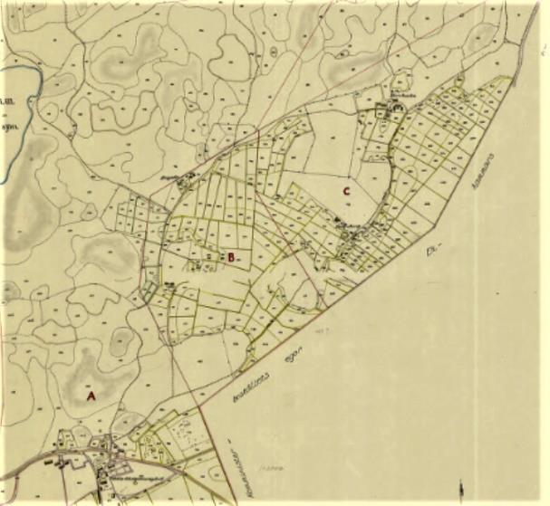 Utkast 1 2019-01-05 4 Tibble-ängen vid uppmätningen 1865 1865 upprättades nedanstående karta över ägorna till Tibble gästgivaregård.