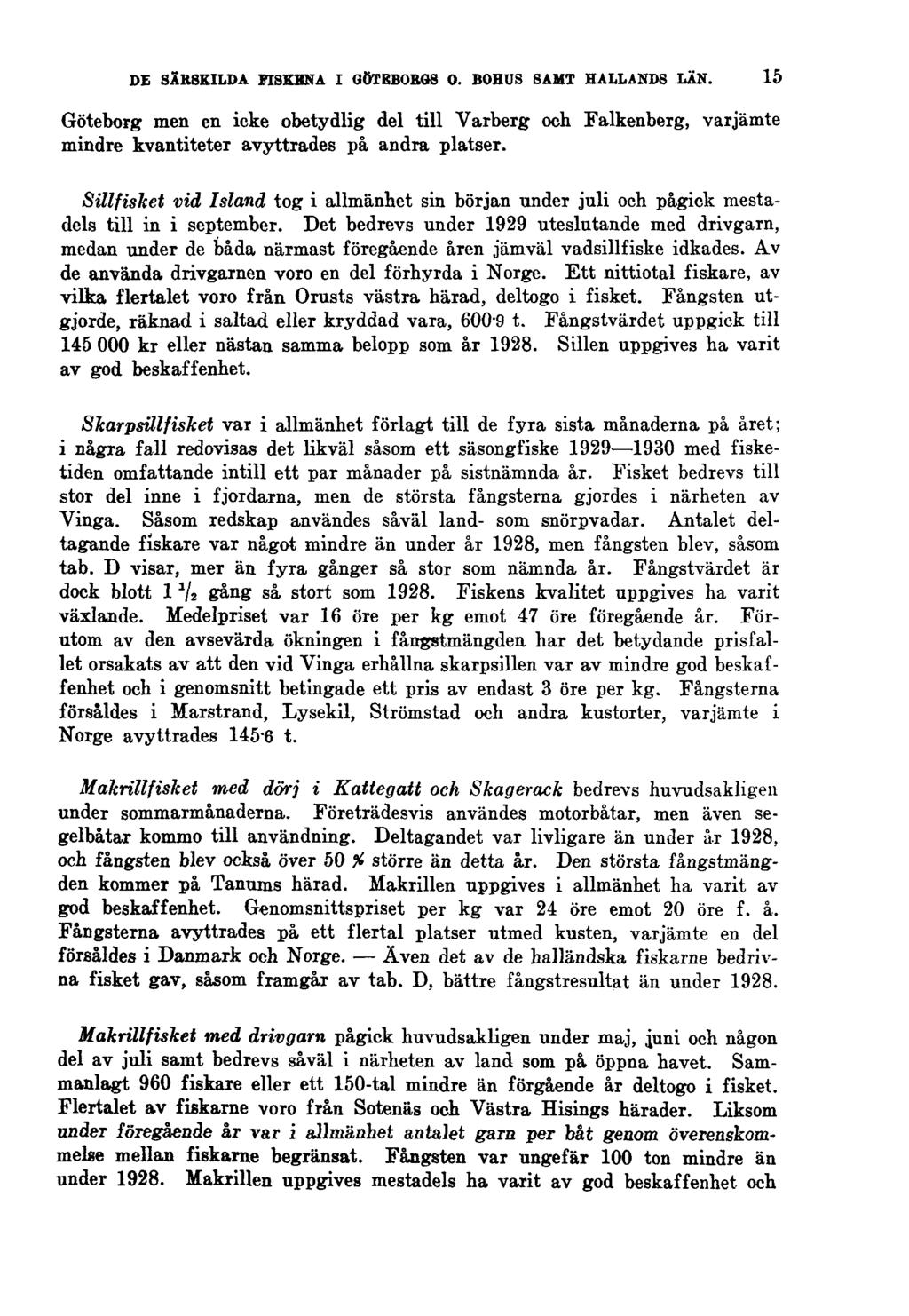 DE SÄRSKILDA FISKENA I GÖTEBORGS O. BOHUS SAMT HALLANDS LÄN. 15 Göteborg men en icke obetydlig del till Varberg och Falkenberg, varjämte mindre kvantiteter avyttrades på andra platser.