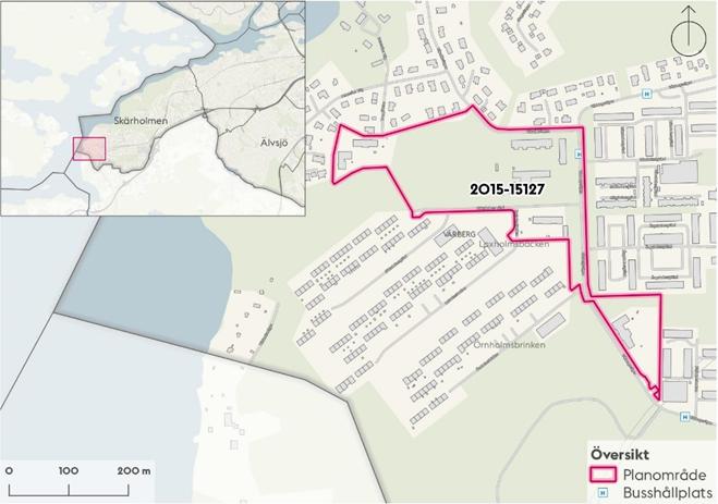 Planområdets läge markerat inom röd heldragen figur. Gällande detaljplaner Gällande detaljplan för Söderholmsskolan (Pl. 6912) reglerar allmänt ändamål samt parkmark.