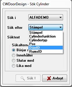 Sidan 4 av 6 Denna meny kan du som vanligt öppna från Cylinderfliken och Låsschemafliken, men även direkt i Dörrschemat om du tycker det är enklare att hitta cylindern via dörren.