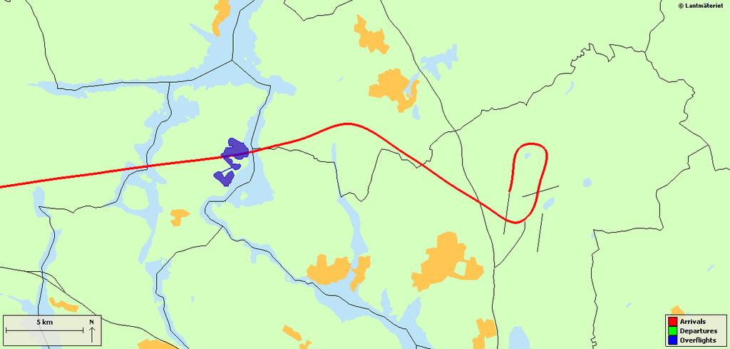 RAPPORT 2016-10-31 01.00 D 2016-007692 9(13) Figur 5: Rörelser som har fastnat i kontrollen för villkor 10. 2.6.2 Ankommande trafik VFR, > 65 db(a) Totalt har en rörelse fastnat i villkorskontrollen.