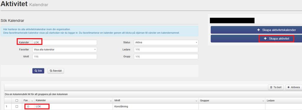 Klicka på Kalendrar i vänstermenyn och sök fram den kalender du vill koppla dina aktiviteter